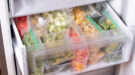 Assortment of frozen Vegetables in home fridge. Frozen food in the freezer Vriesbrand