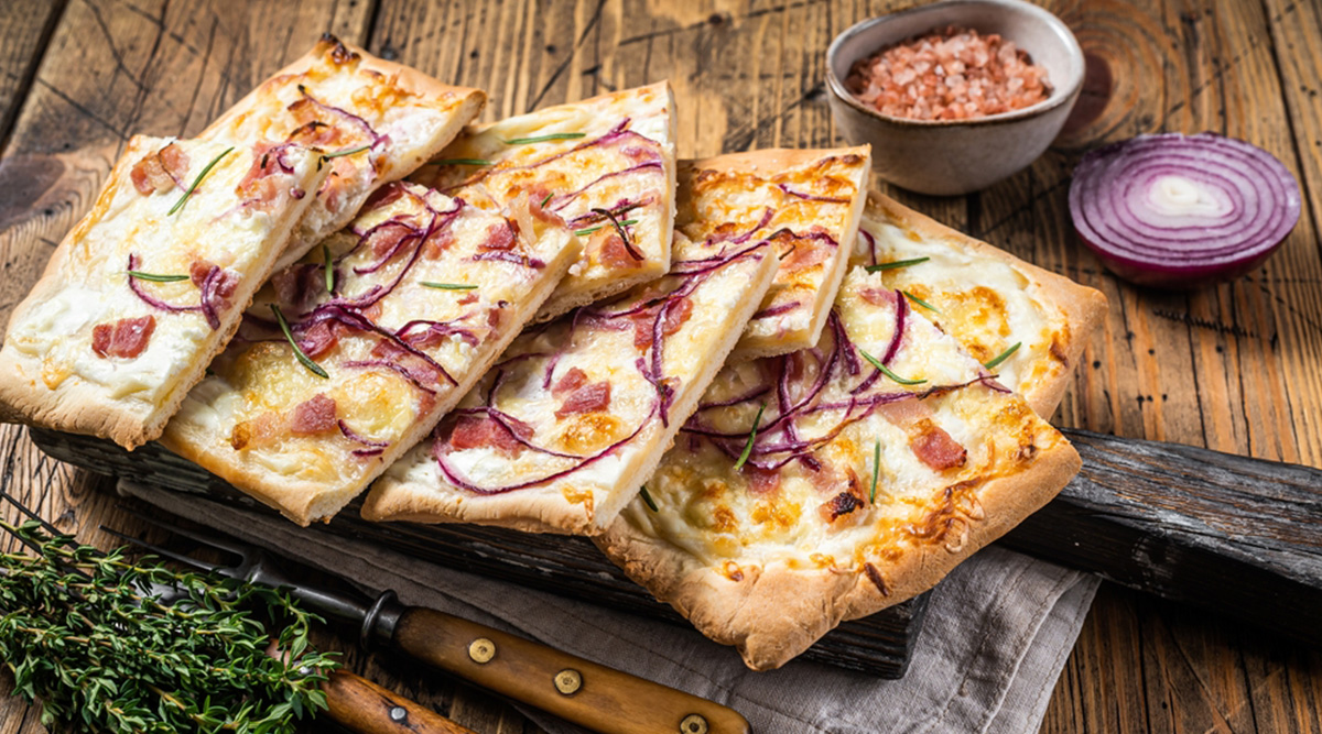 Puzzel: maak de gesneden flammkuchen compleet.