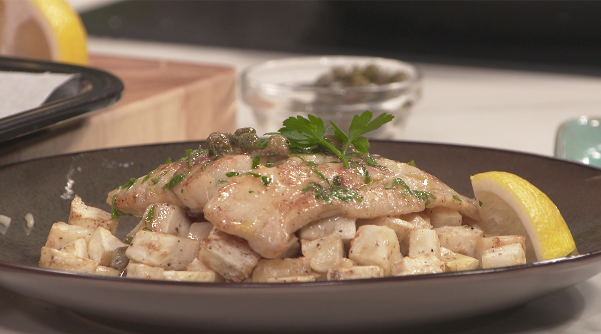 Kook mee met MAX: kabeljauw met geroosterde knolselderij en kappertjessaus