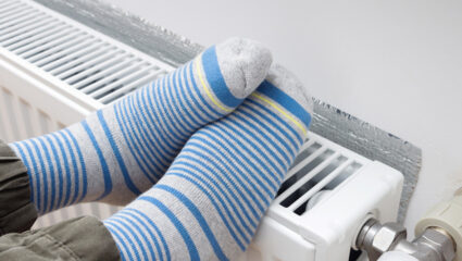 Radiatorfolie achter de radiator.