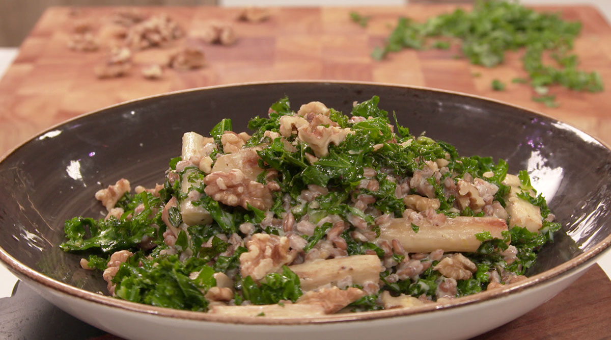 Kook mee met MAX: frisse spelt met geroosterde schorseneren en boerenkool