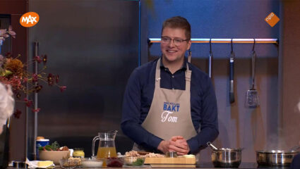 Tom uit Heel Holland Bakt in de studio van Tijd voor MAX.