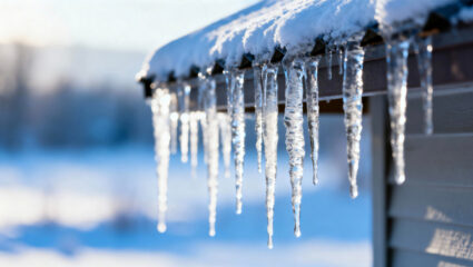 ijspegels aan een dak.