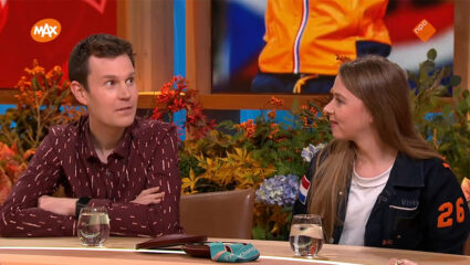 Schaatser Esmee Visser en oud-wielrenner Daan Olivier.