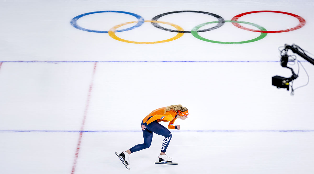 Jutta Leerdam op het ijs tijdens de Olympische Winterspelen 2026.