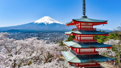 Puzzel Mount Fuji vulkaan in Japan.