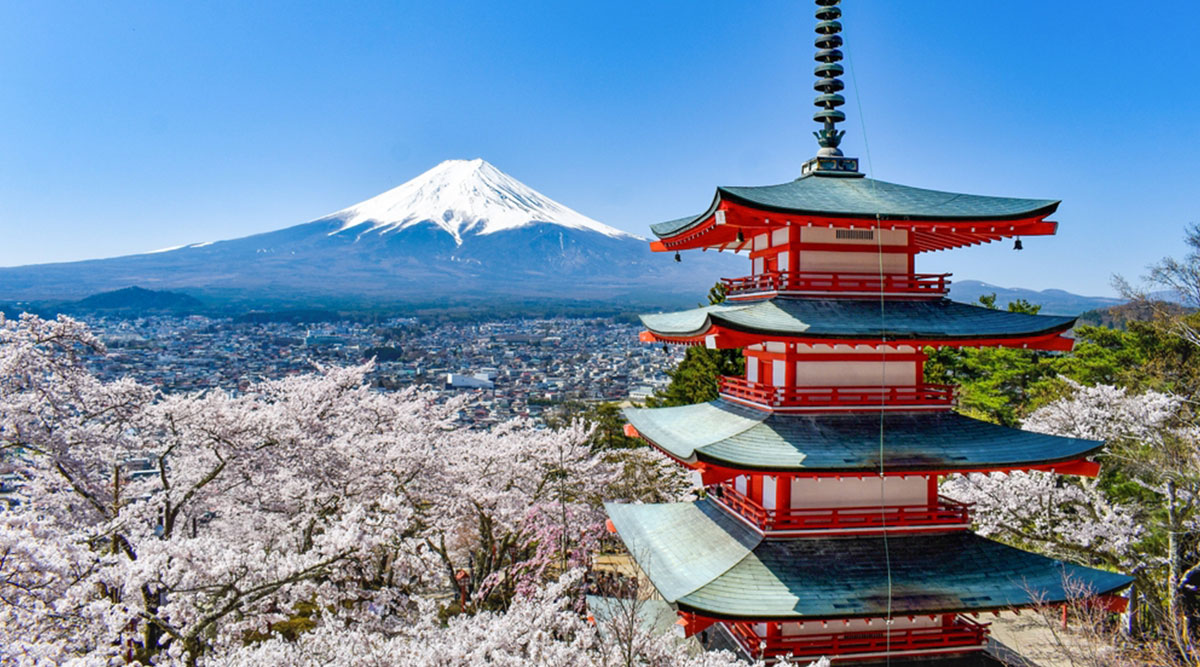 Puzzel Mount Fuji vulkaan in Japan.