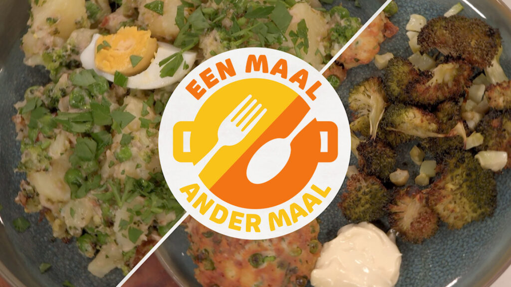 Eén maal, ander maal: aardappelsalade met tonijndressing en tonijnkoekjes met geroosterde broccoli