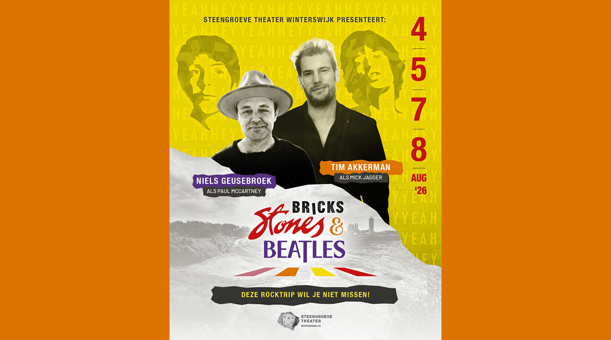 De poster van Bricks, Stones & Beatles met Niels Geusebroek en Tim Akkerman.