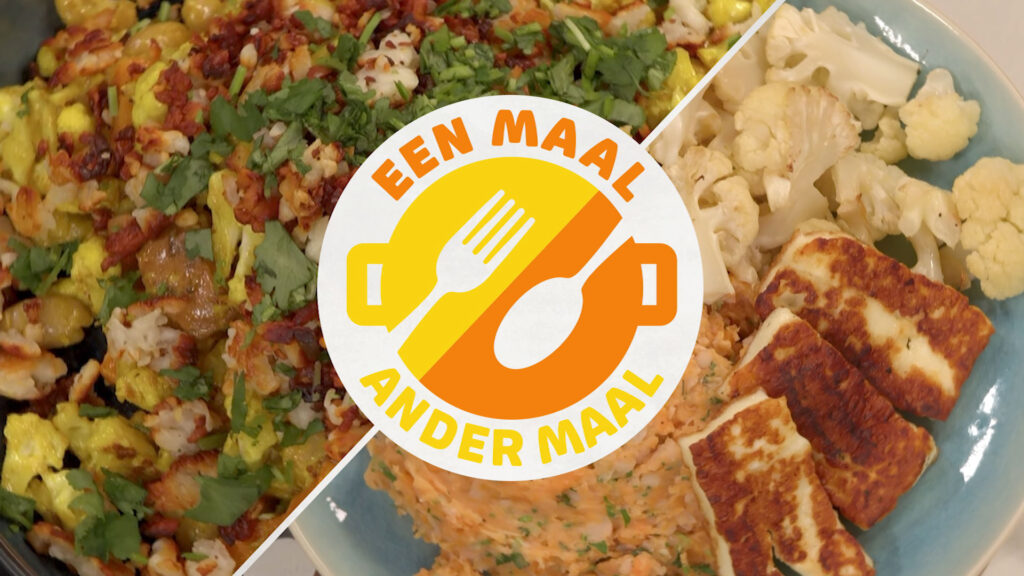 Eén maal, ander maal: bloemkoolrijstsalade en zoete aardappelpuree met geroosterde bloemkool en gebakken kaas