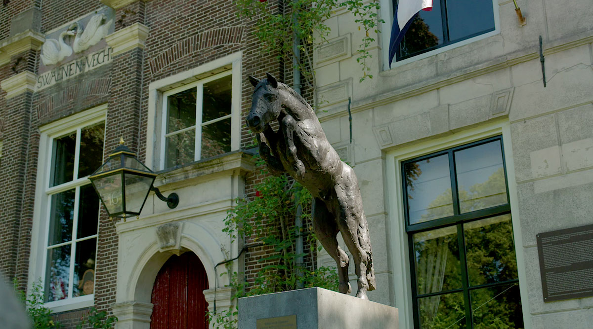 Het paard van Bert uit Van onschatbare waarde in zijn tuin.