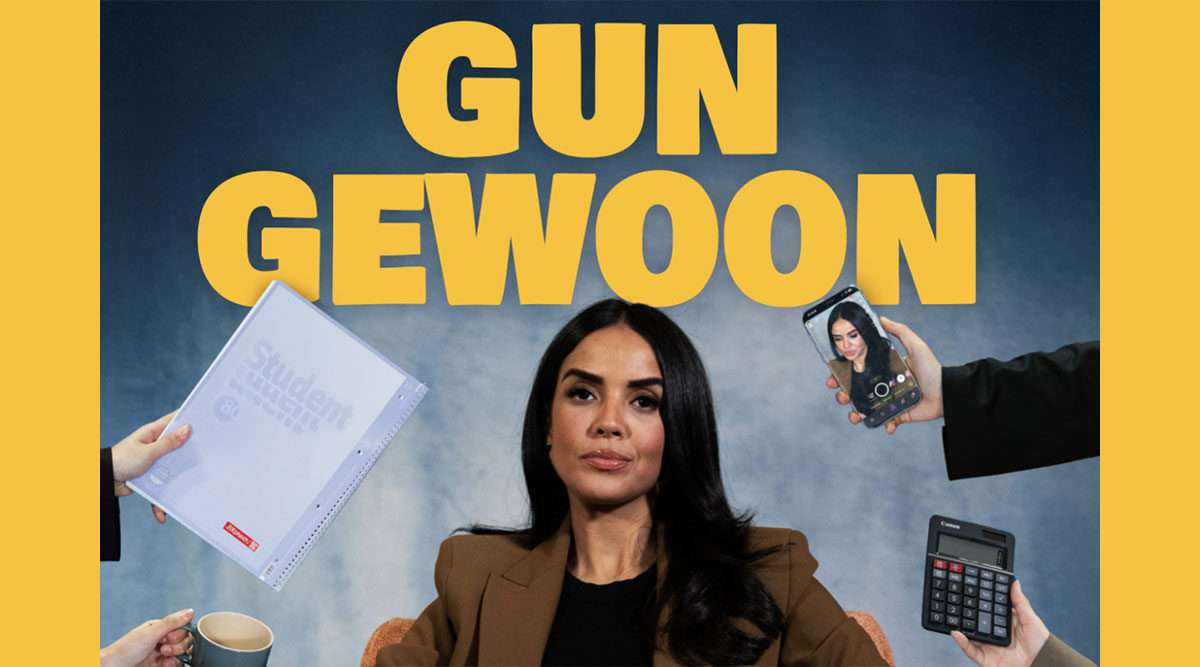 De poster van de voorstelling Gun Gewoon van Nouhailad el Guebli.
