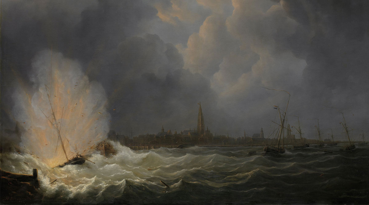 Het schilderij over de explosie van het schip van Jan van Speijk.