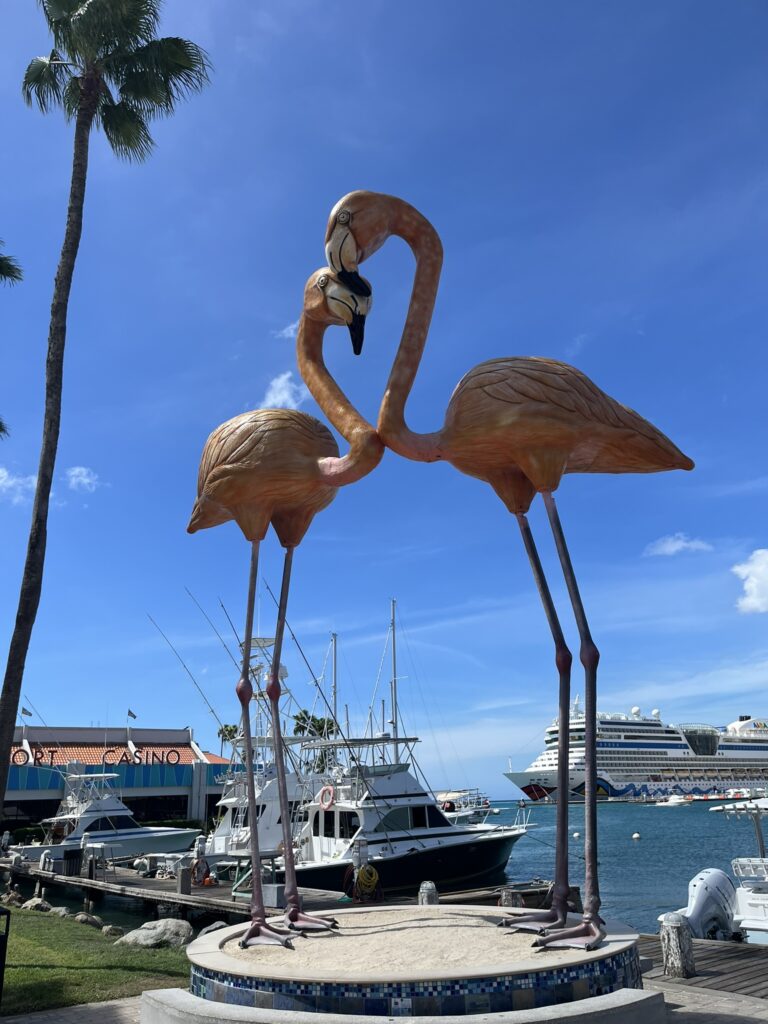 Seaport haven op Aruba met het cruise schip op de achtergrond